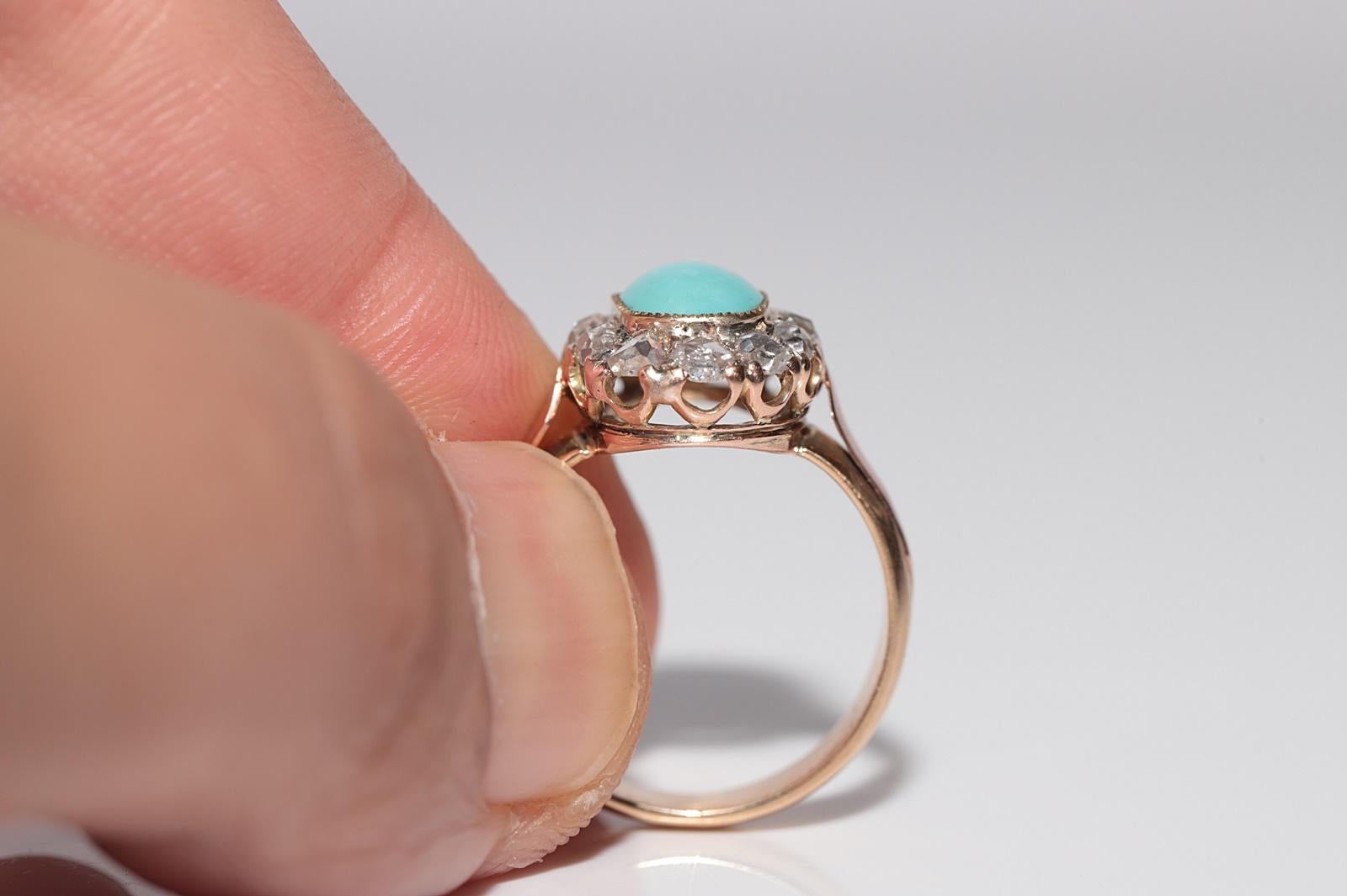 Bague ancienne en or 18 carats, diamants naturels taille rose et turquoise, éditée en 1888 en vente 7