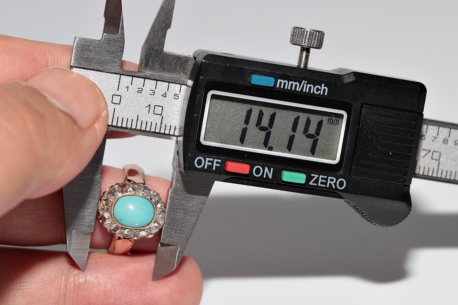 Bague ancienne en or 18 carats, diamants naturels taille rose et turquoise, éditée en 1888 en vente 9