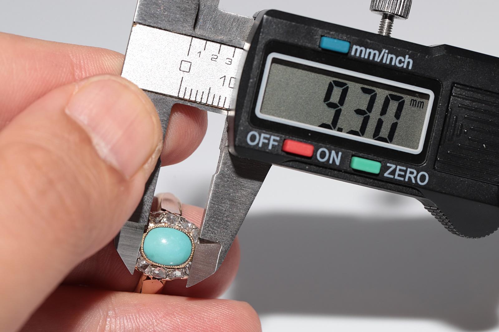 Bague ancienne en or 18 carats, diamants naturels taille rose et turquoise, éditée en 1888 en vente 10