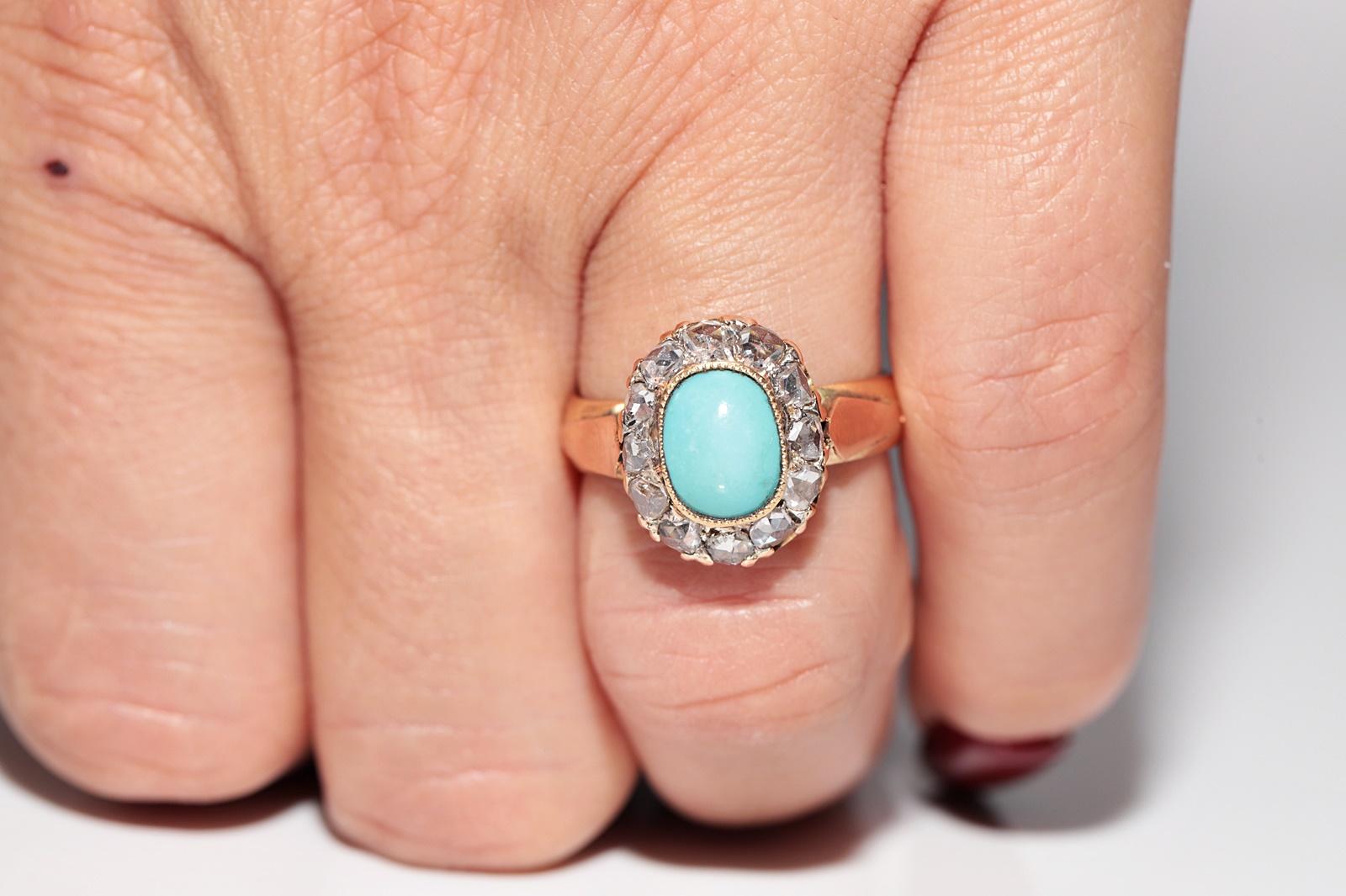 Bague ancienne en or 18 carats, diamants naturels taille rose et turquoise, éditée en 1888 en vente 14