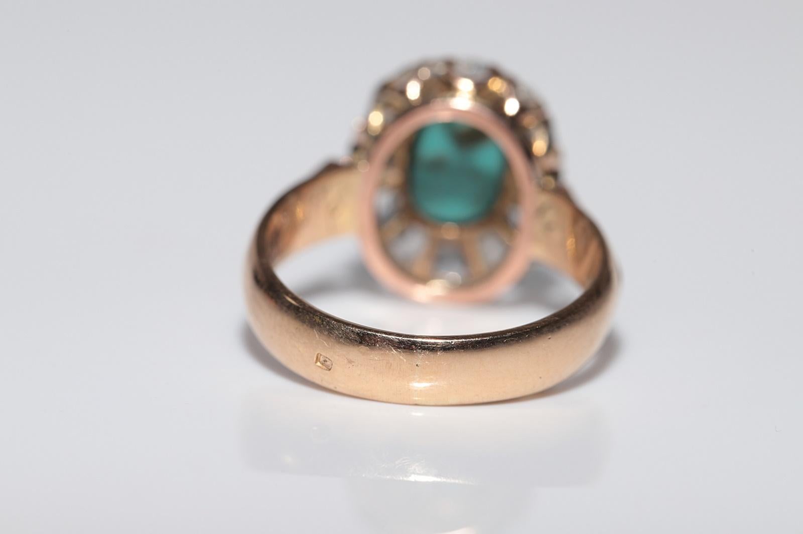 Antique 18k Gold 1888 Written Natural Rose Cut Diamond And Turquoise Ring For Sale 4