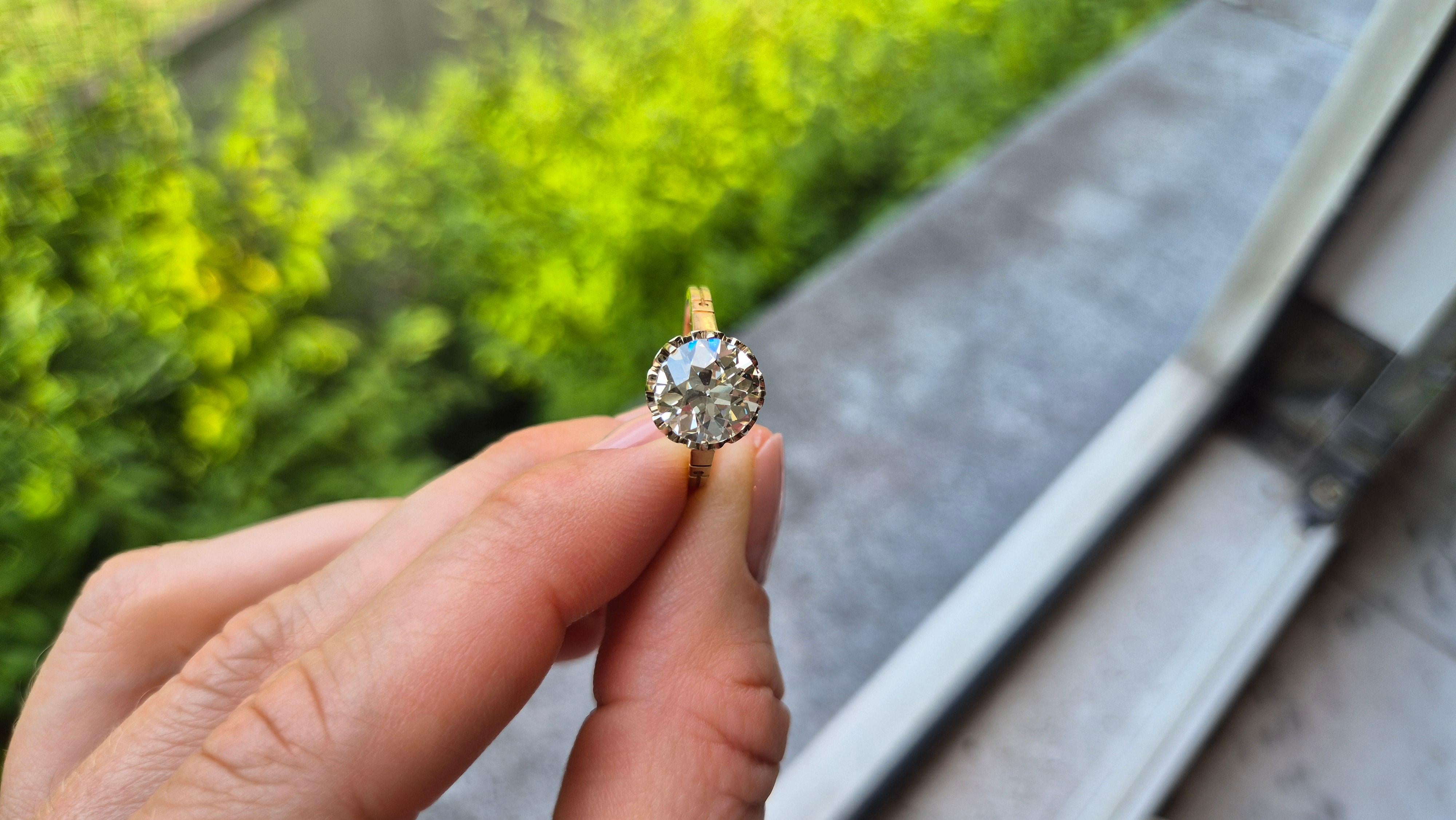 Belle Époque Antique 18k Gold 2.5ct Old European Cut Diamond Ring For Sale