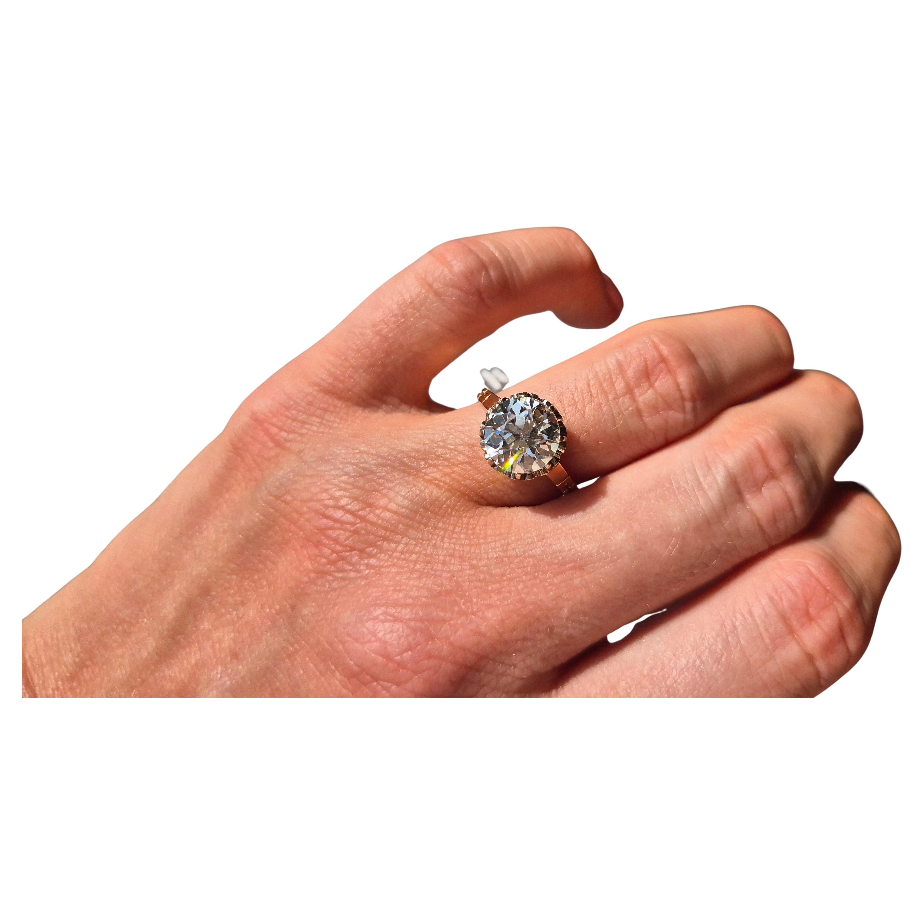 Bague ancienne en or 18k avec diamant de taille européenne de 2,2ct
