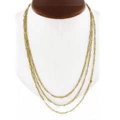 Antique 18k Gold 59" Unique Alternated Curb & Twisted Long Link Chain Necklace