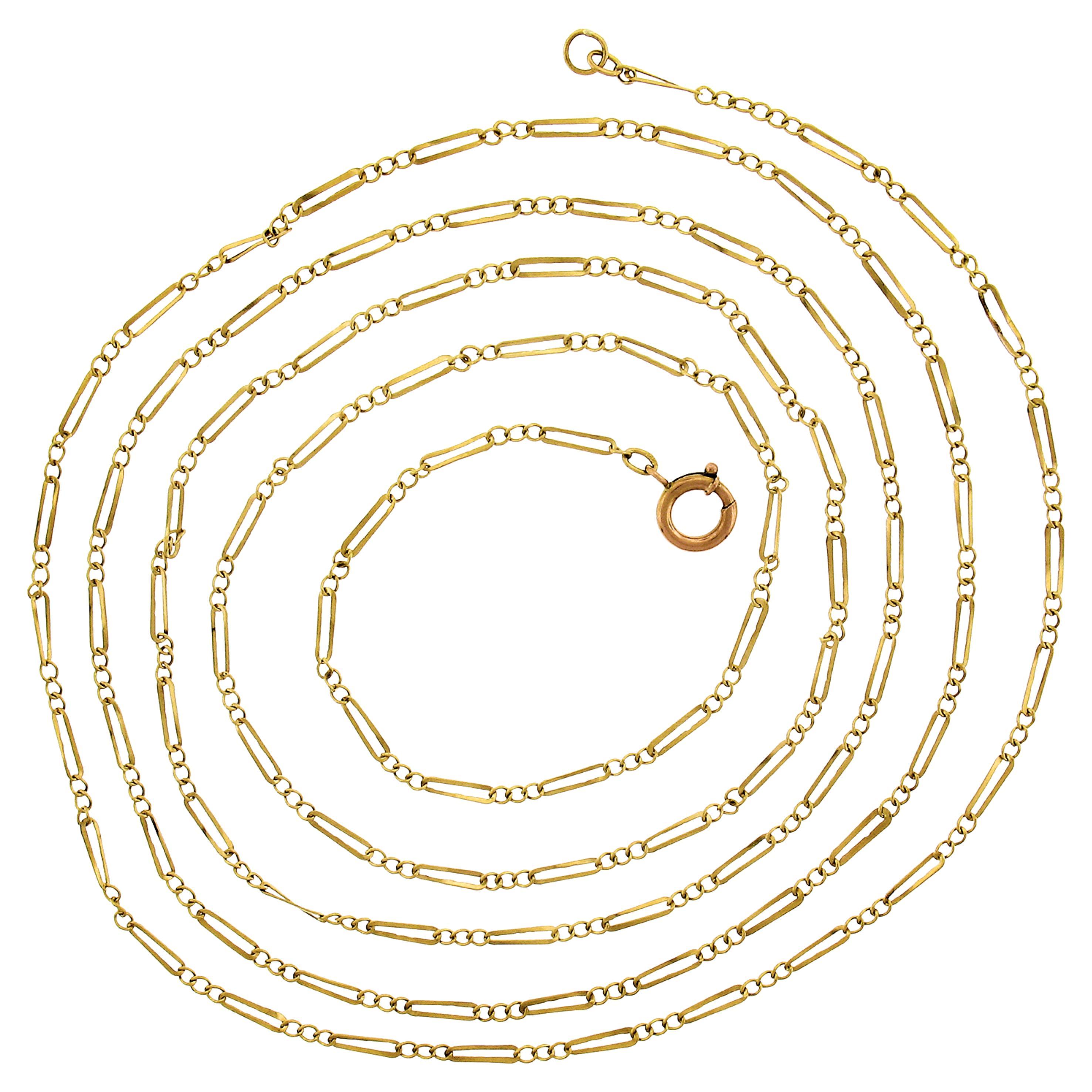 Antike 18k Gold 59" Einzigartige, abwechselnd gedrehte lange Gliederkette Halskette