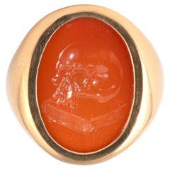 Antique 18k Gold Carnelian Intaglio Skull Ring, Italy Circa 1850s