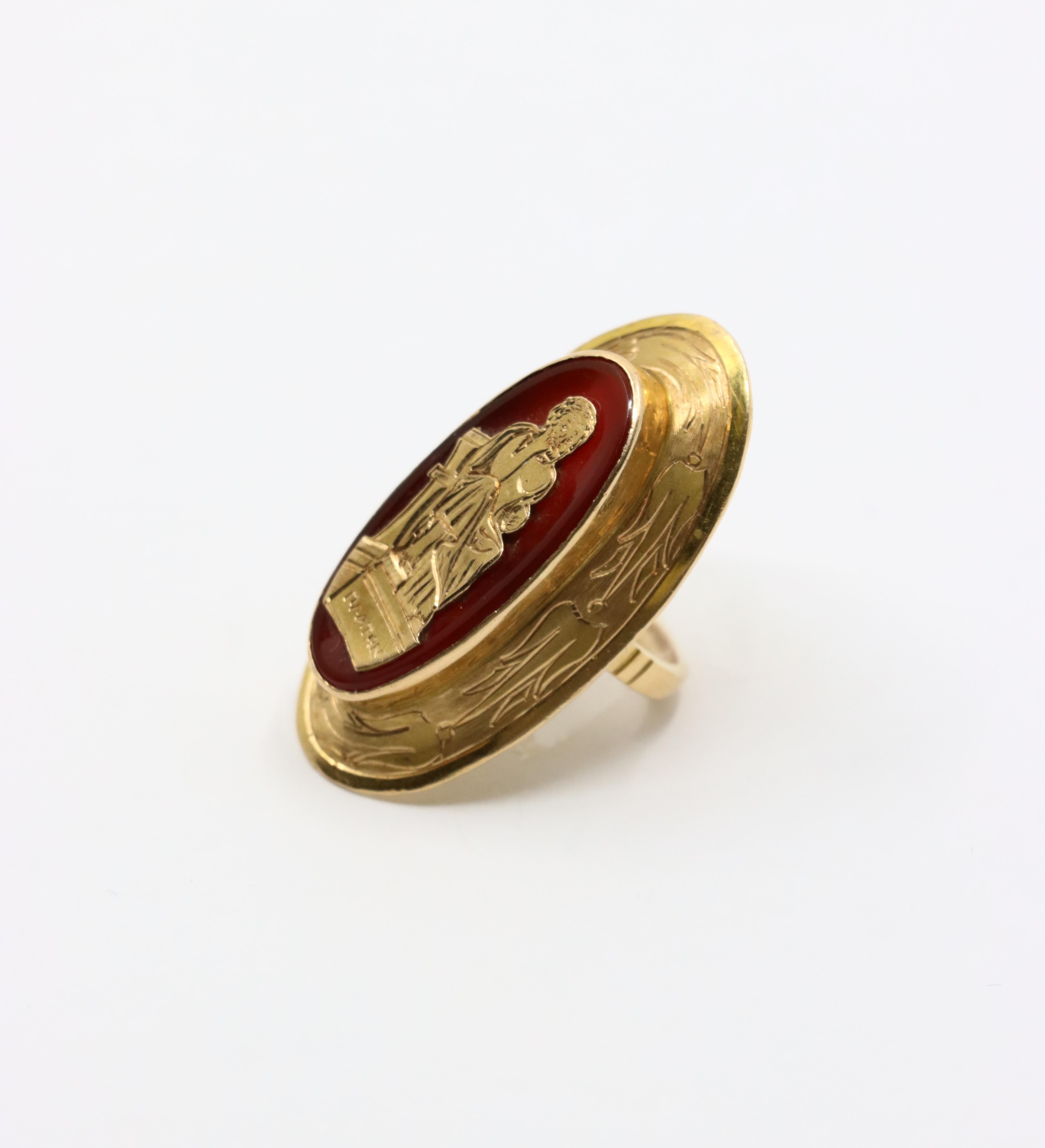 Bague ancienne en or 18K à l'agate Bon état - En vente à Flushing, NY