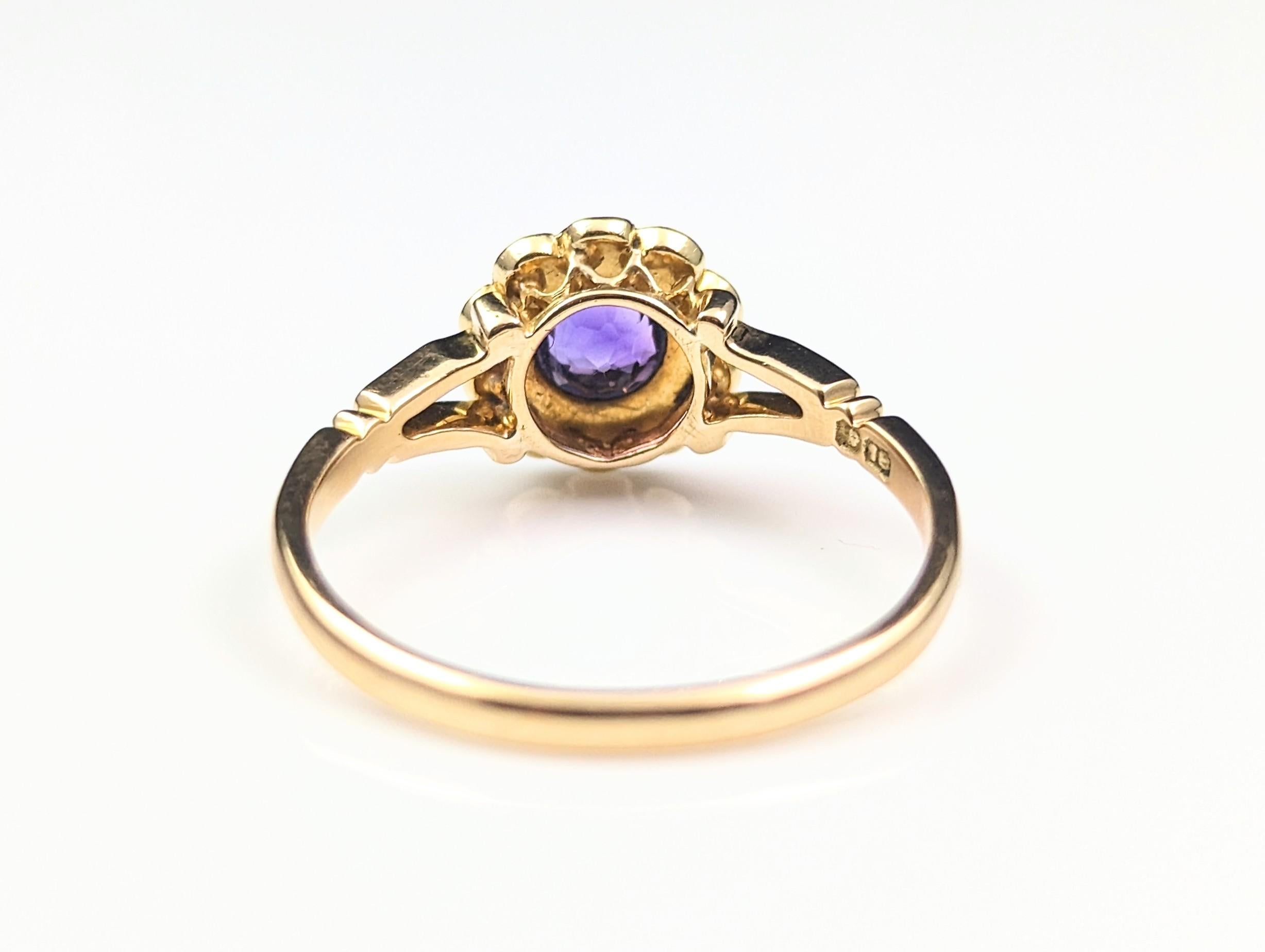 Antique 18k Gold Amethyst and Pearl Cluster Ring, Floral For Sale 5