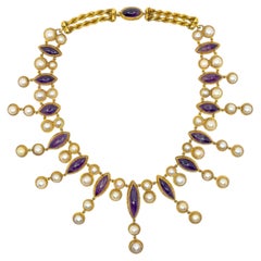 Antique 18k Gold Amethyst and Pearl Fringe Necklace