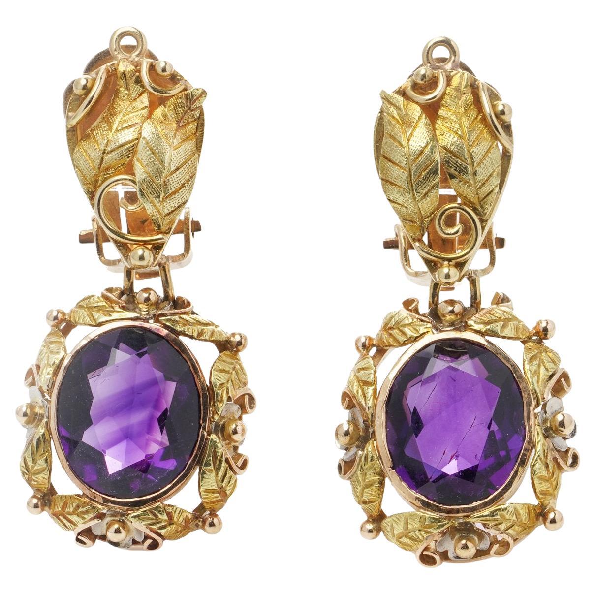 Antique 18K Gold Amethyst Clip-On Earrings