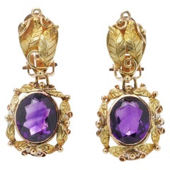 Antique 18K Gold Amethyst Clip-On Earrings
