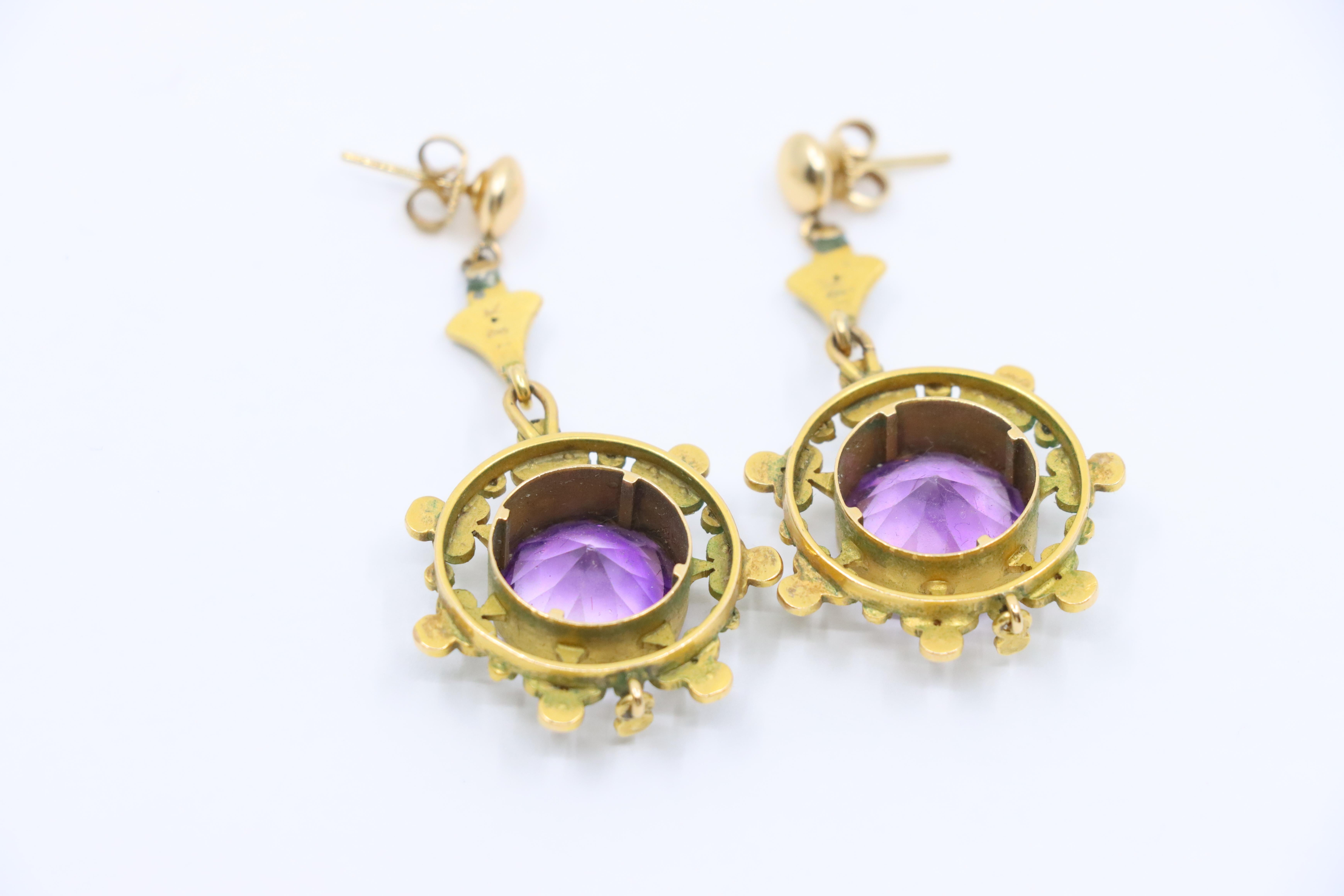Antique 18K Gold Amethyst Pearl Drop Earring For Sale 5
