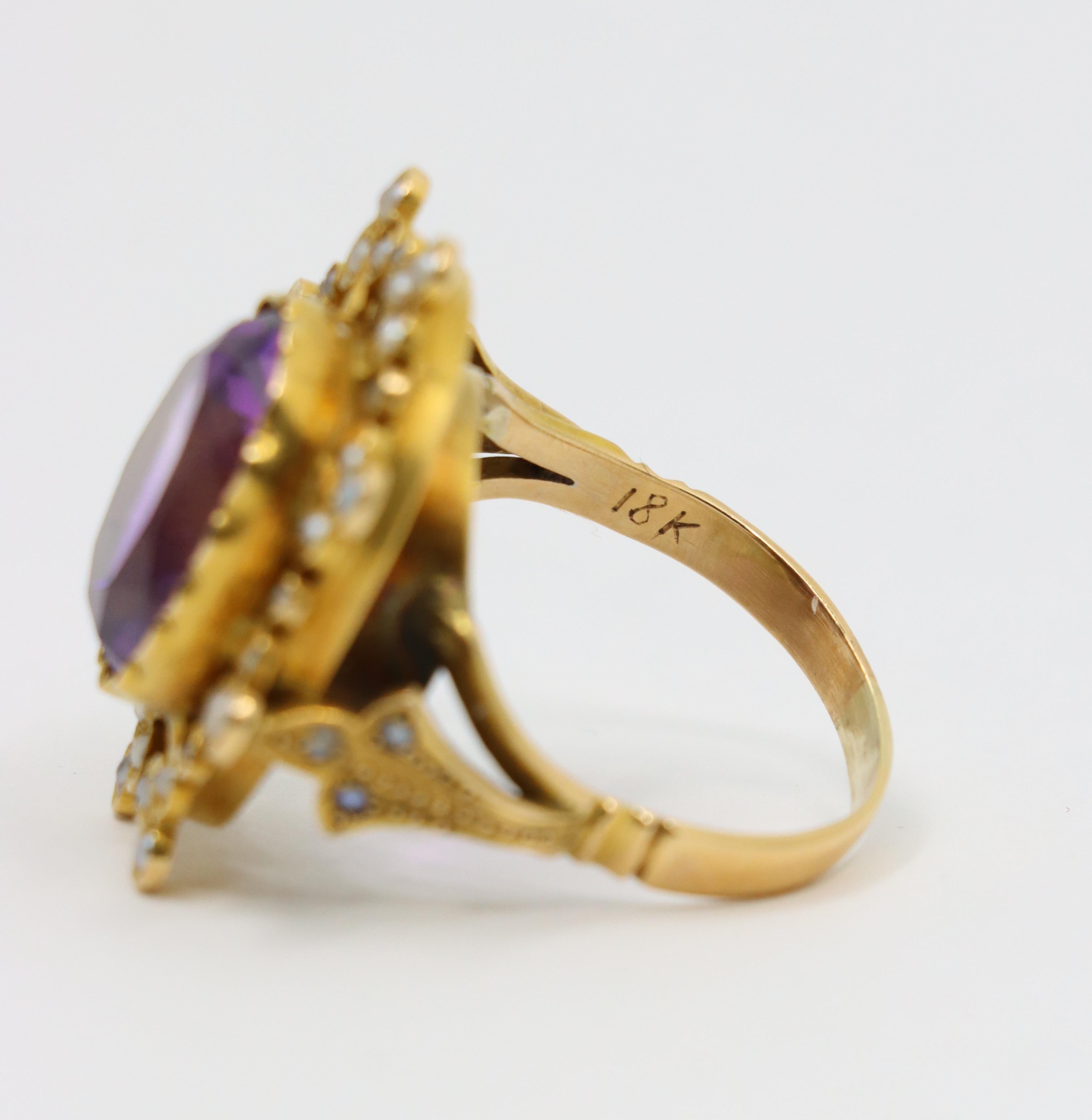 Antique 18K Gold Amethyst Pearl Ring For Sale 5
