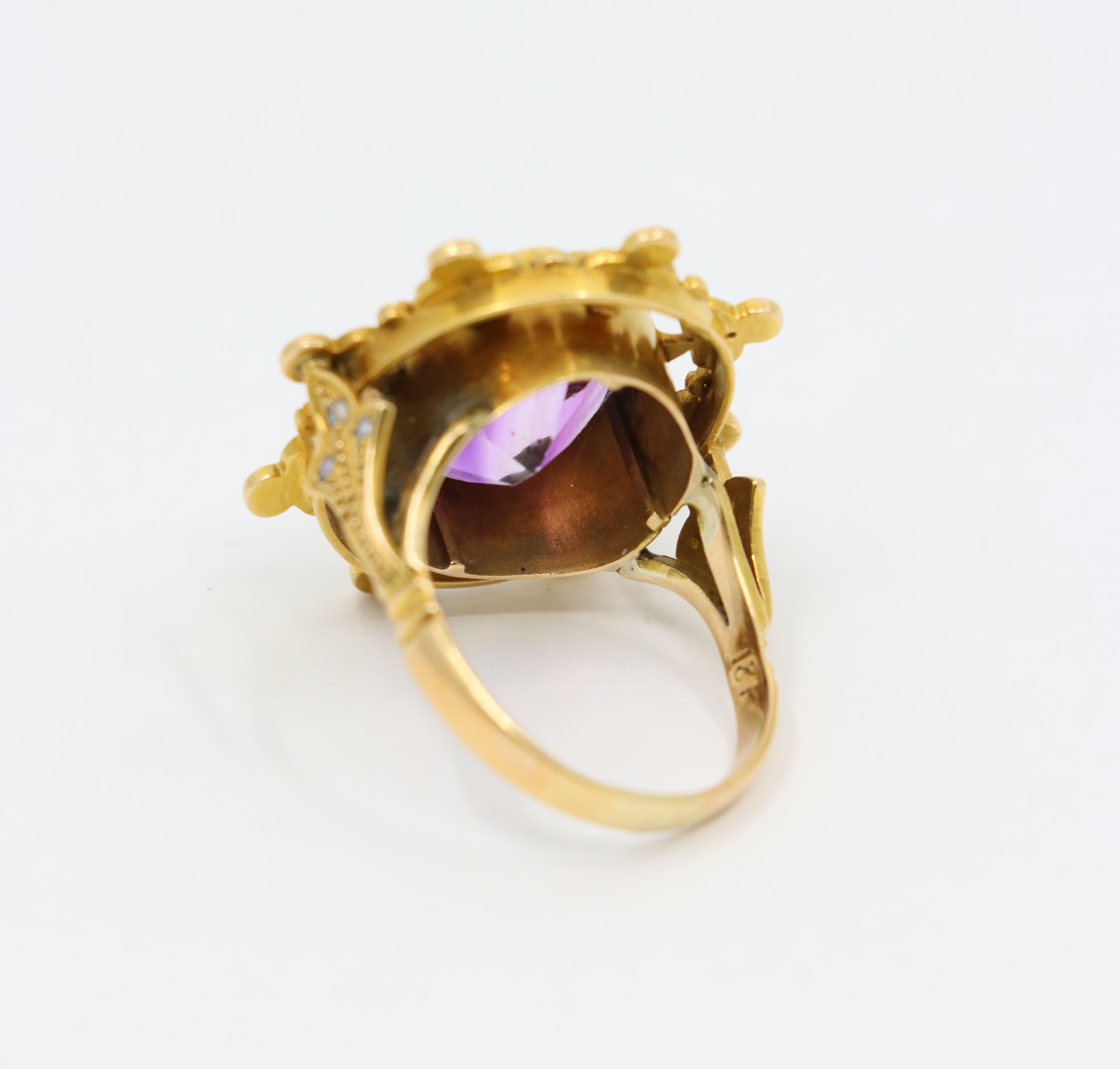Antique 18K Gold Amethyst Pearl Ring For Sale 1