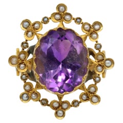 Antique 18K Gold Amethyst Pearl Ring