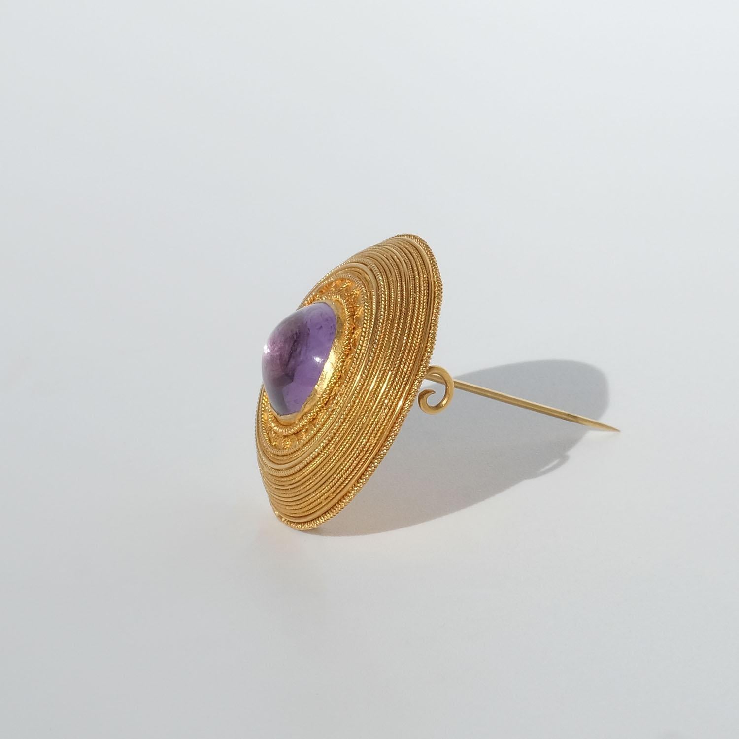 Antique 18k Gold and Amethyst Brooch/Pendant by Gustaf Möllenborg Made Year 1863 In Good Condition For Sale In Stockholm, SE