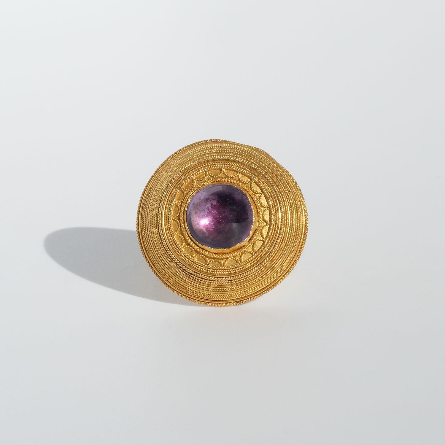 Antique 18k Gold and Amethyst Brooch/Pendant by Gustaf Möllenborg Made Year 1863 For Sale 3