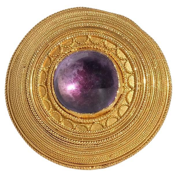 Antique 18k Gold and Amethyst Brooch/Pendant by Gustaf Möllenborg Made Year 1863 For Sale