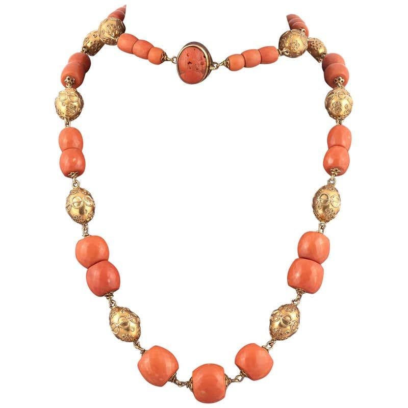 Victorian Antique 18k Gold and Coral Necklace For Sale