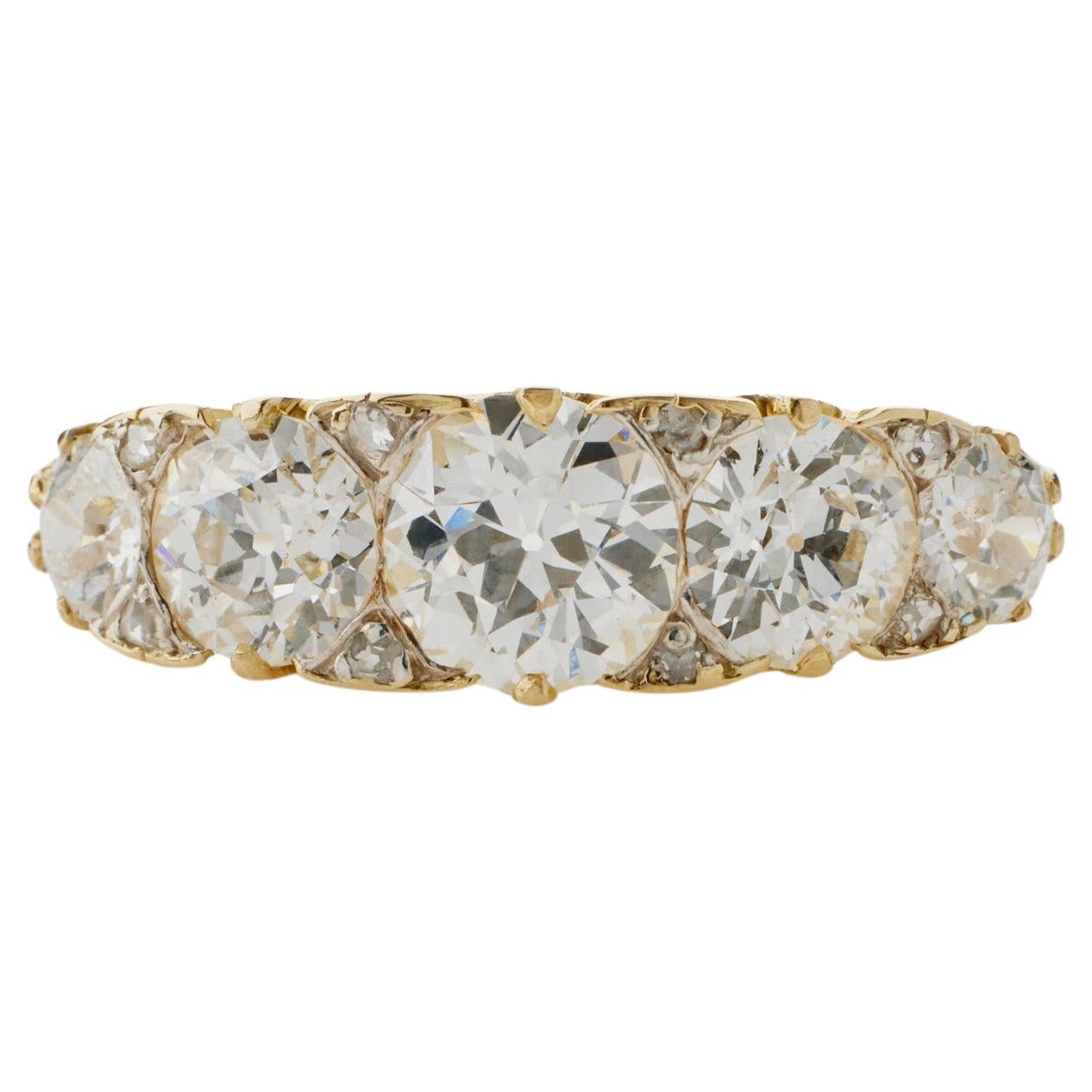 Antique 18K Gold and Diamond Five Stone Ring For Sale