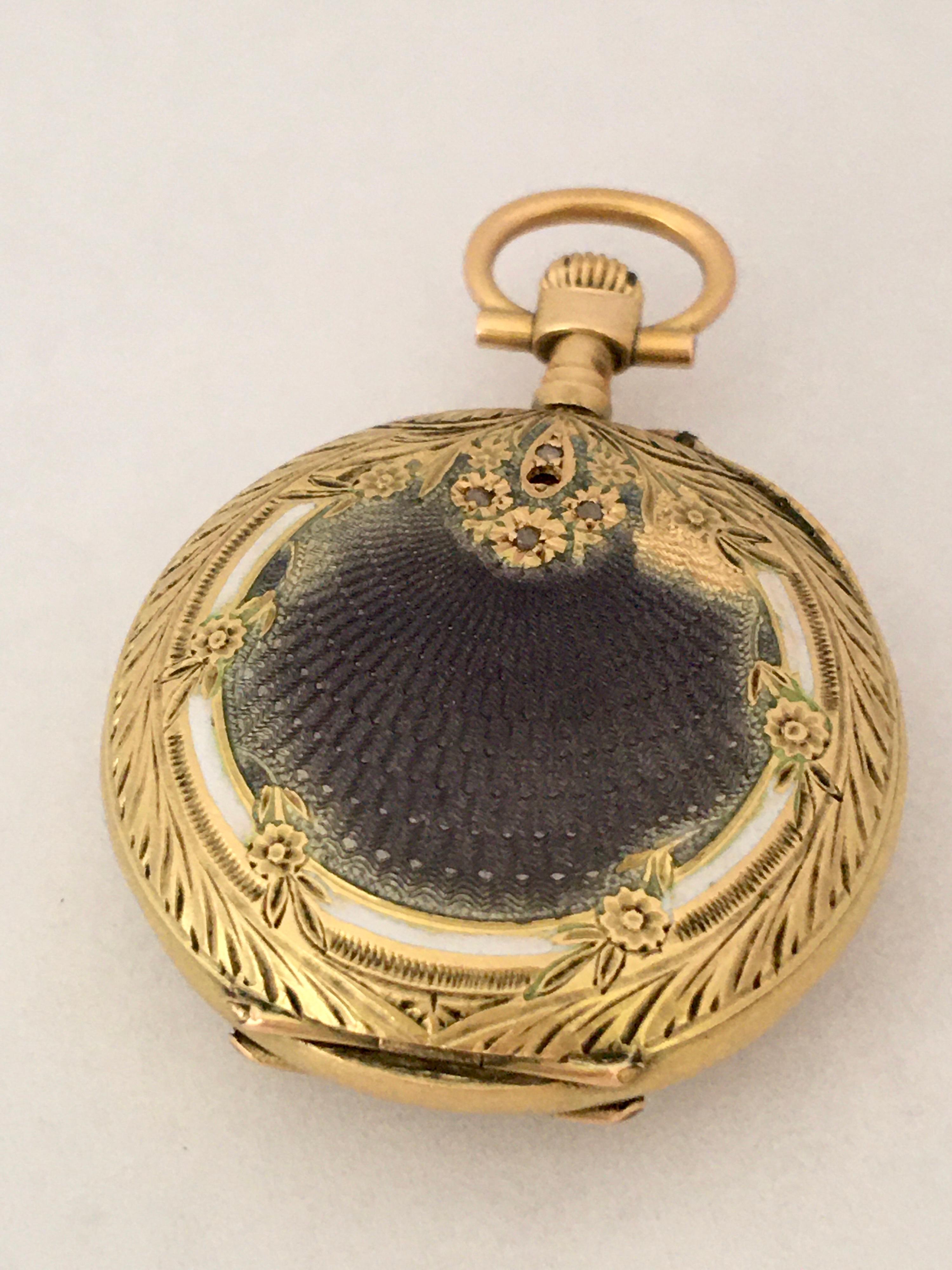 18 Karat Gold and Diamonds with Touched of Purple Enamel Fob / Pocket Watch For Sale 4
