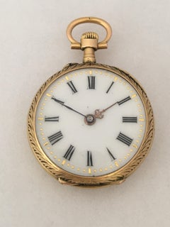 18 Karat Gold and Diamonds with Touched of Purple Enamel Fob / Pocket Watch