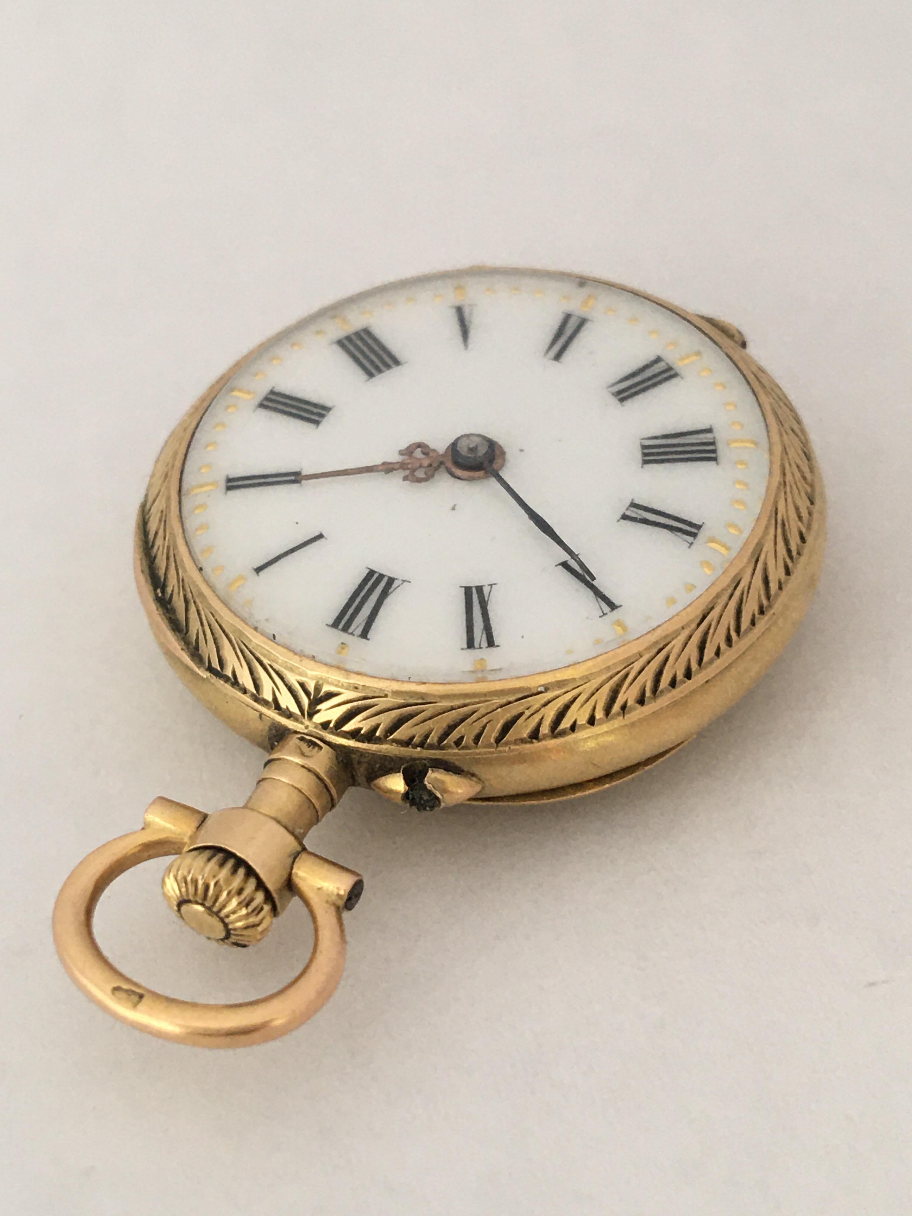 Bead 18 Karat Gold and Diamonds with Touched of Purple Enamel Fob / Pocket Watch For Sale