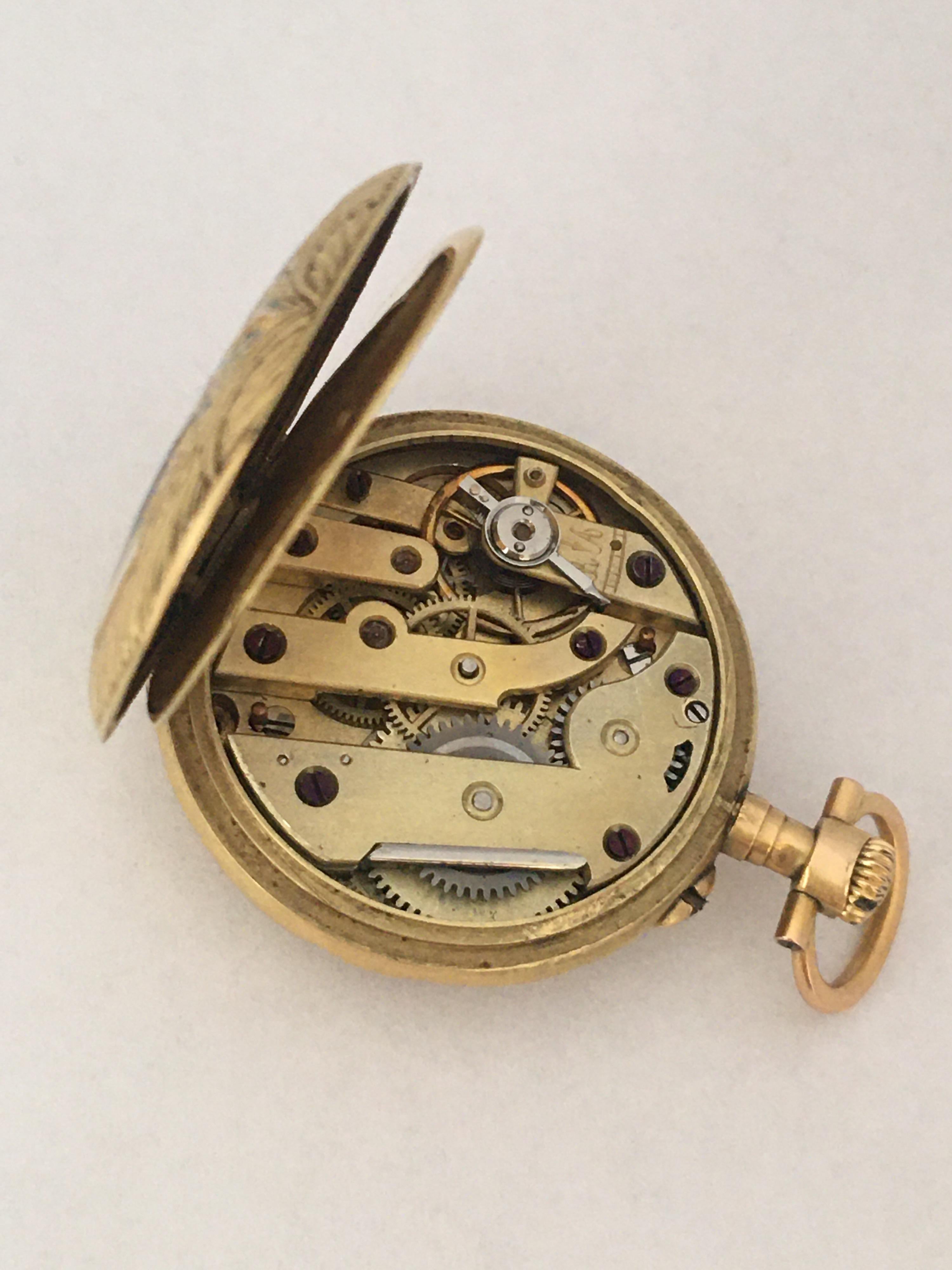 Women's or Men's 18 Karat Gold and Diamonds with Touched of Purple Enamel Fob / Pocket Watch For Sale