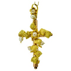 Antique 18K Gold and Natural Fresh Water Pearl Cross, American, c. 1920