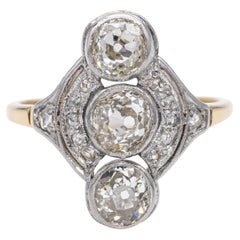 Antique 18k Gold and Platinum 3-Stone Diamond Dinner Ring