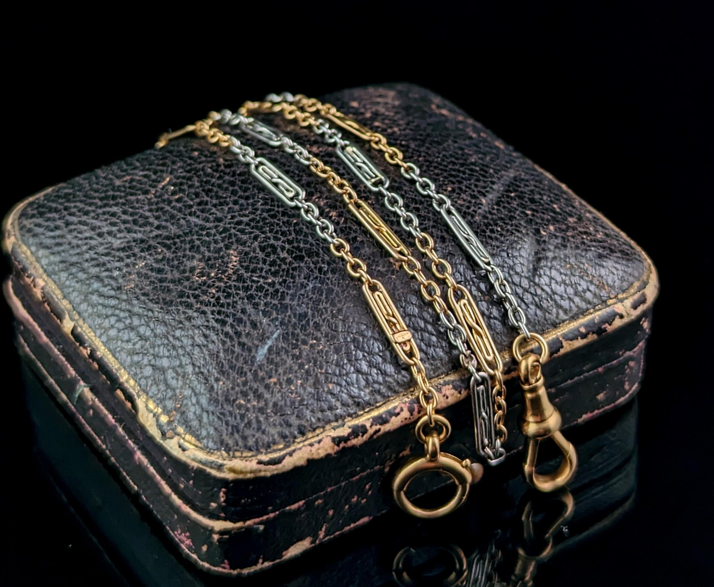 Antike Albert-Kette aus 18 Karat Gold und Platin, Uhrenkette, Art déco, Art déco  im Angebot 8