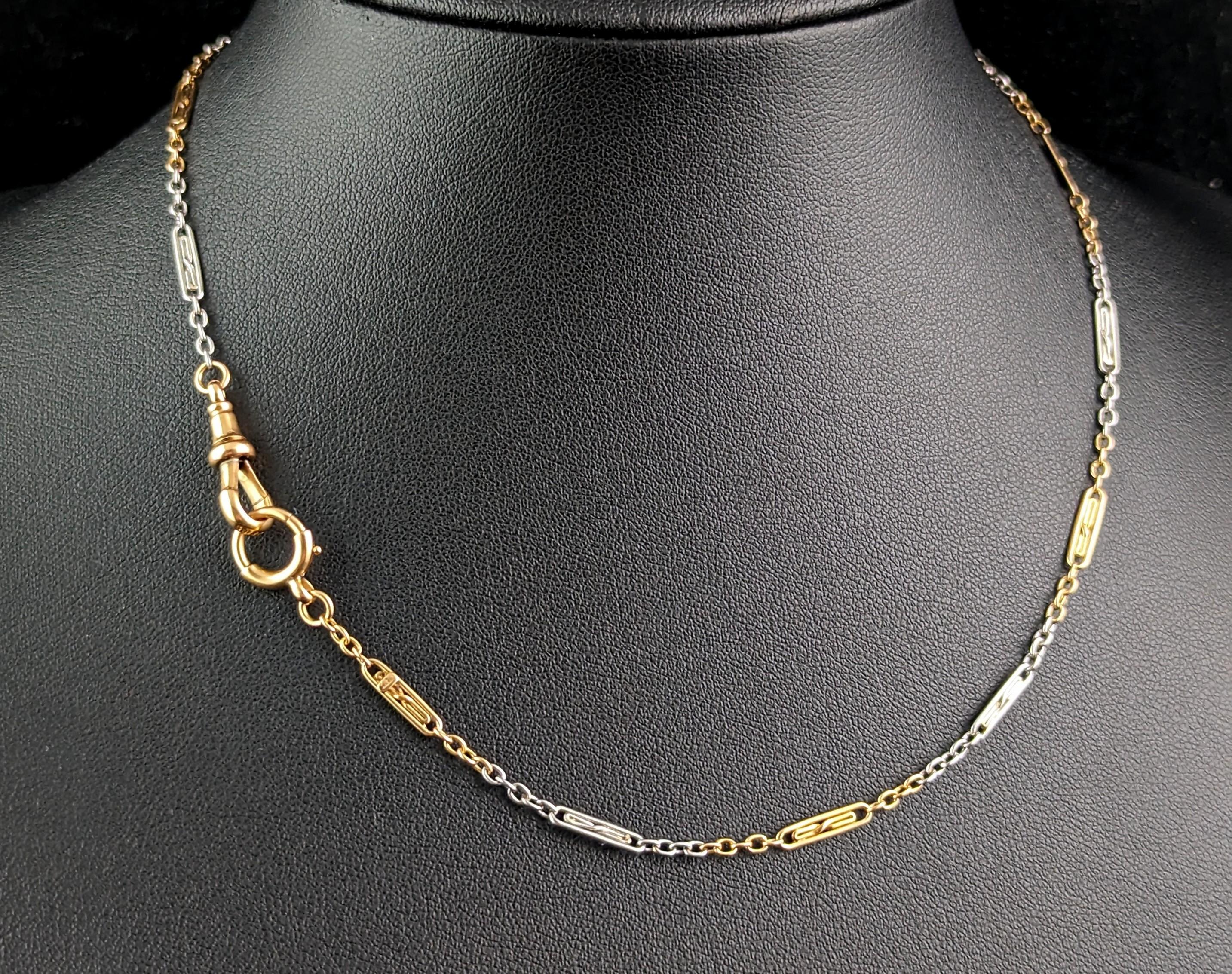 Une belle chaîne Albert en or jaune 18ct et platine de l'époque Arte Antiques.

Il s'agit d'une pièce parfaite, d'une très grande quantité et d'une très belle fabrication. Elle présente de très riches maillons en or jaune de type trombone