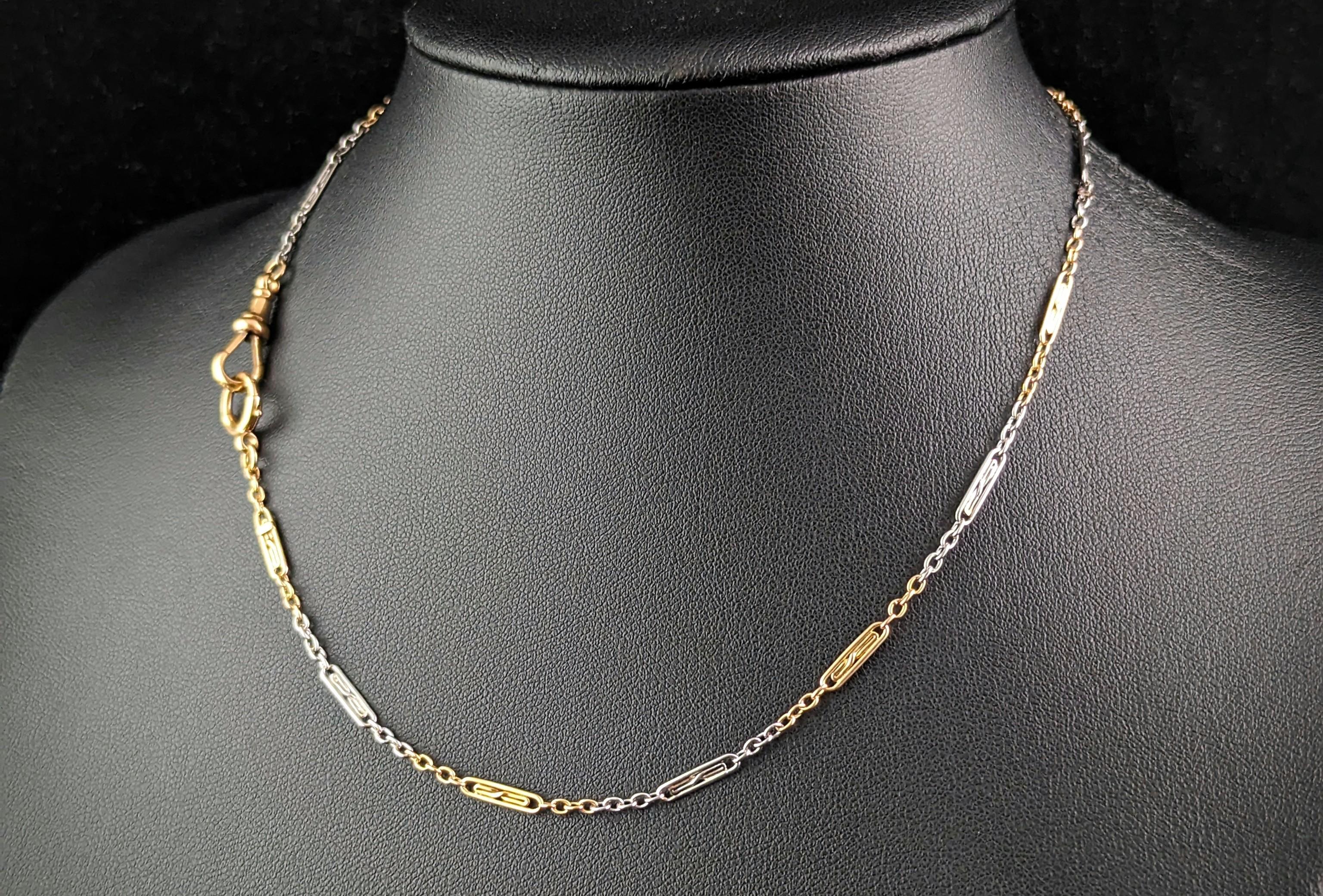 Antique 18k gold and platinum Albert chain, watch chain, Art Deco  In Good Condition For Sale In NEWARK, GB