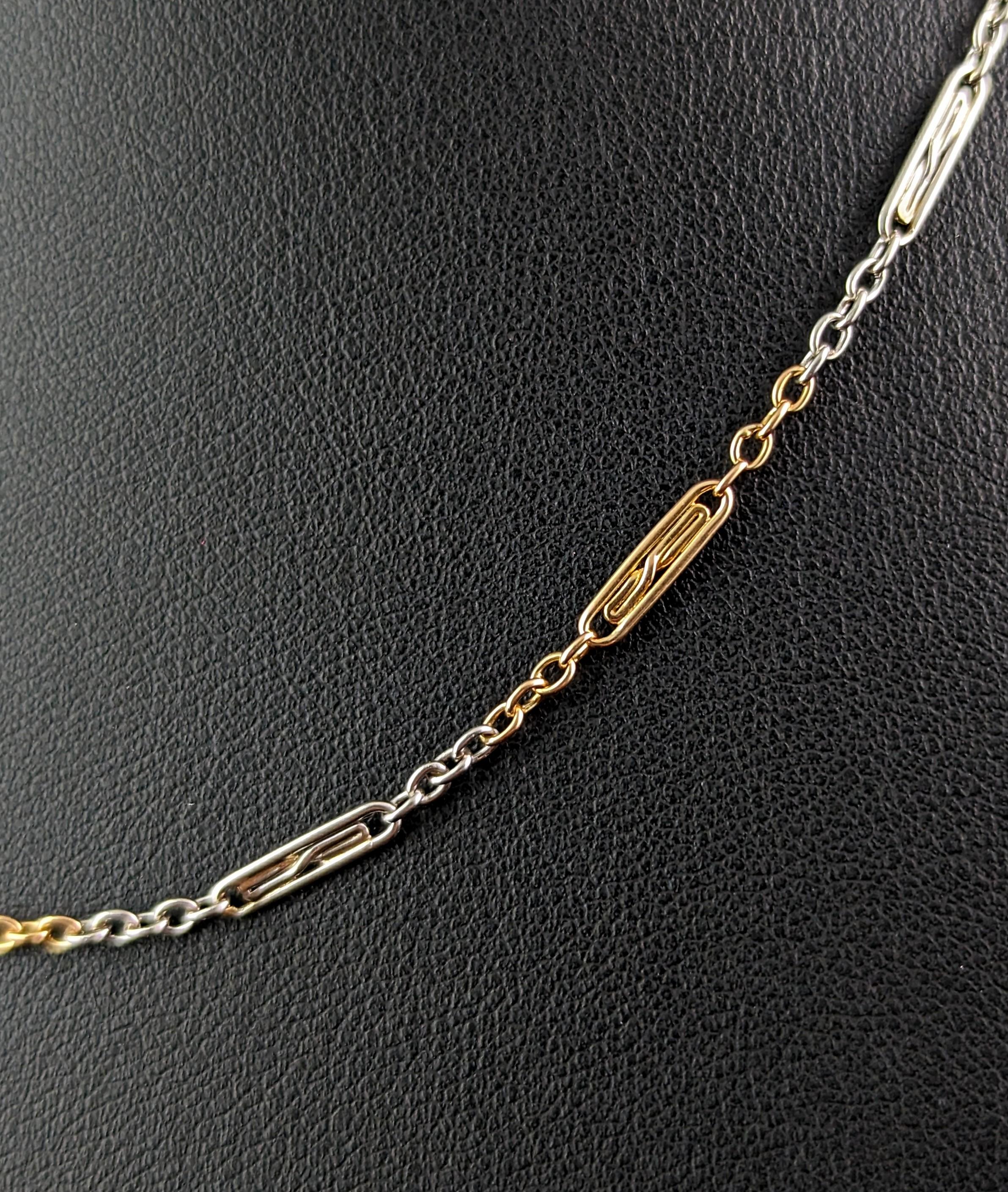 Women's or Men's Antique 18k gold and platinum Albert chain, watch chain, Art Deco  For Sale