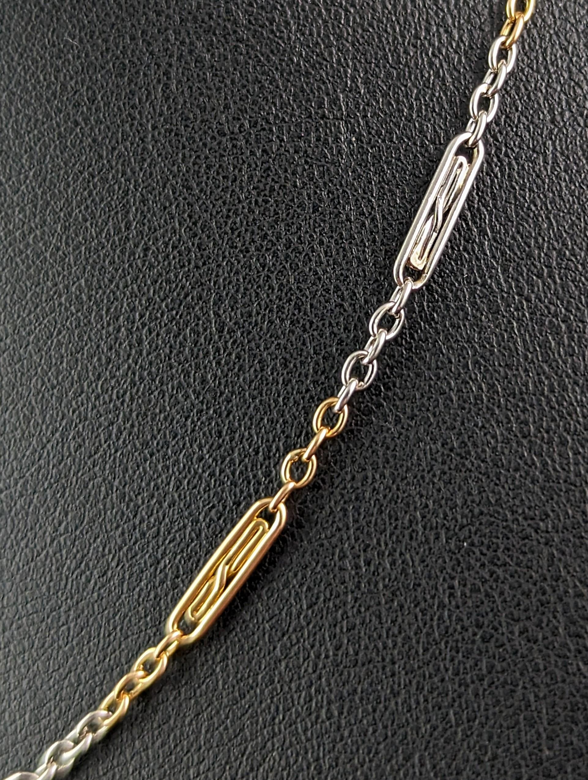 Antique 18k gold and platinum Albert chain, watch chain, Art Deco  For Sale 1