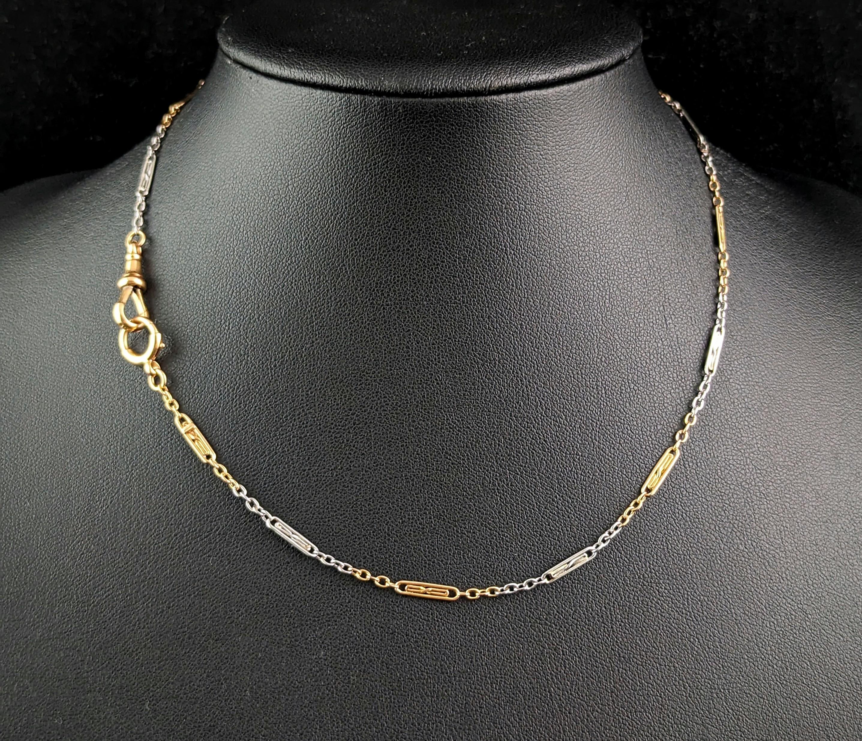 Antique 18k gold and platinum Albert chain, watch chain, Art Deco  For Sale 3
