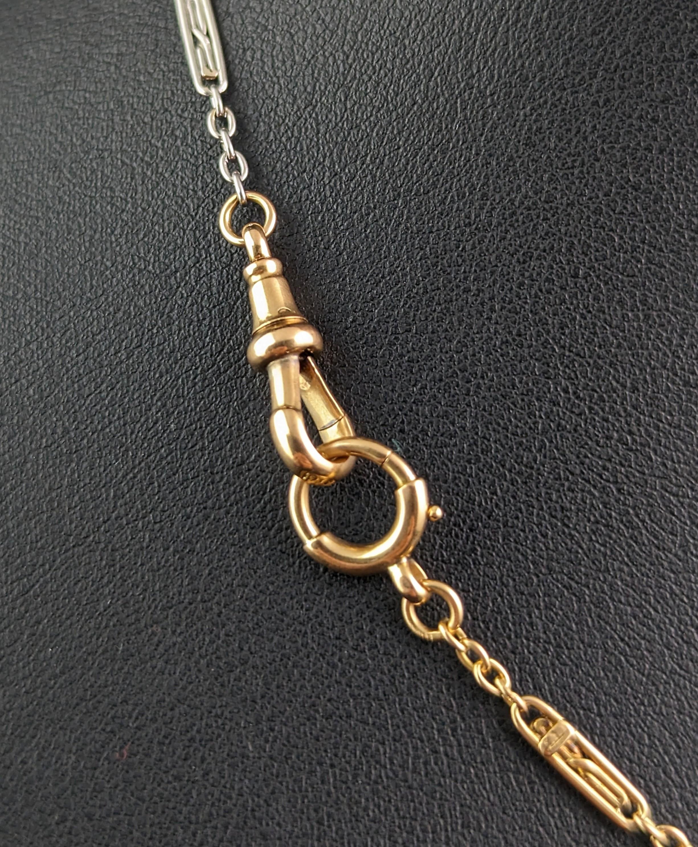 Chaîne Albert ancienne en or 18 carats et platine, chaîne de montre Art déco en vente 4
