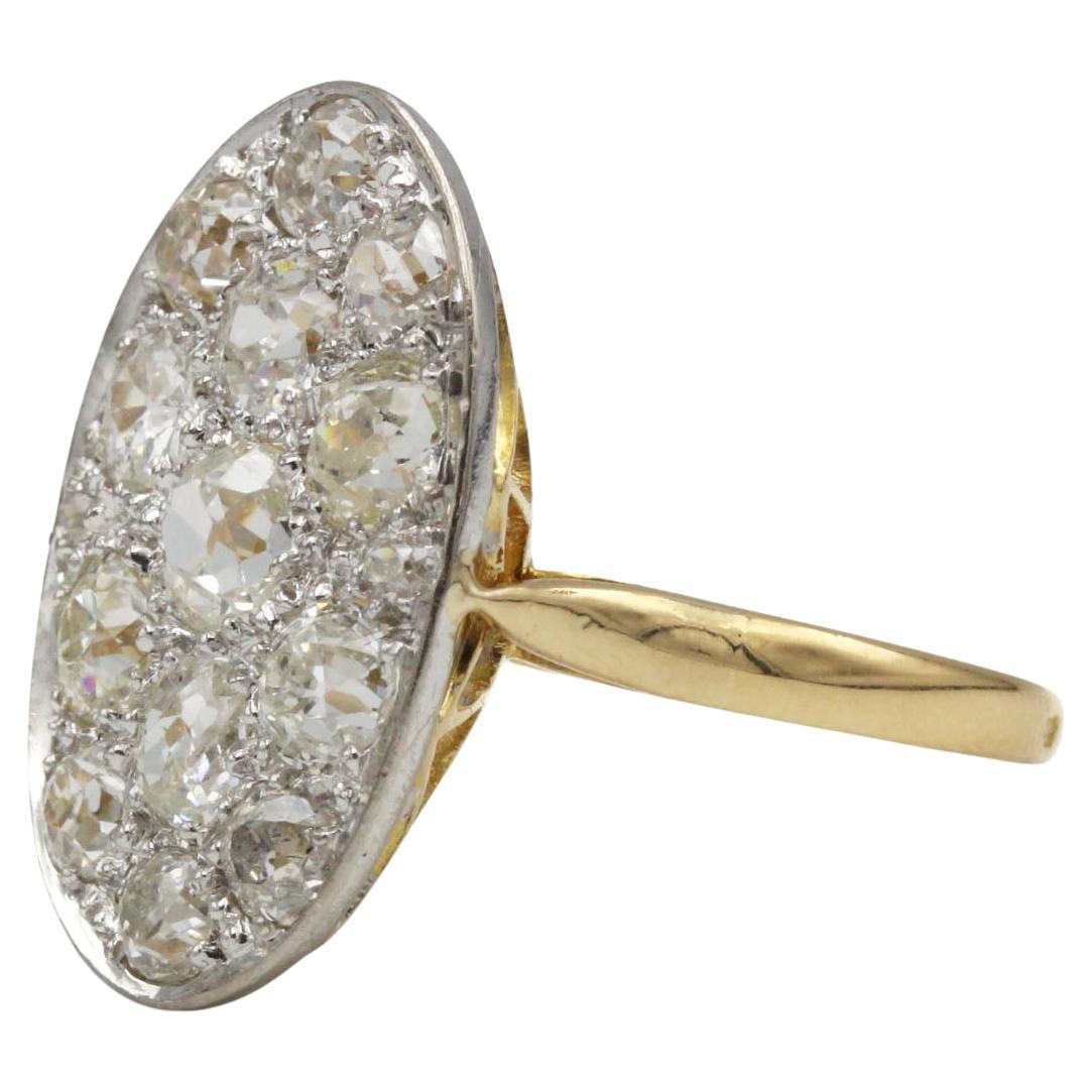 Anello antico a cupola con diamante in oro 18 carati e platino - ~3,00 ct taglio antico, francese