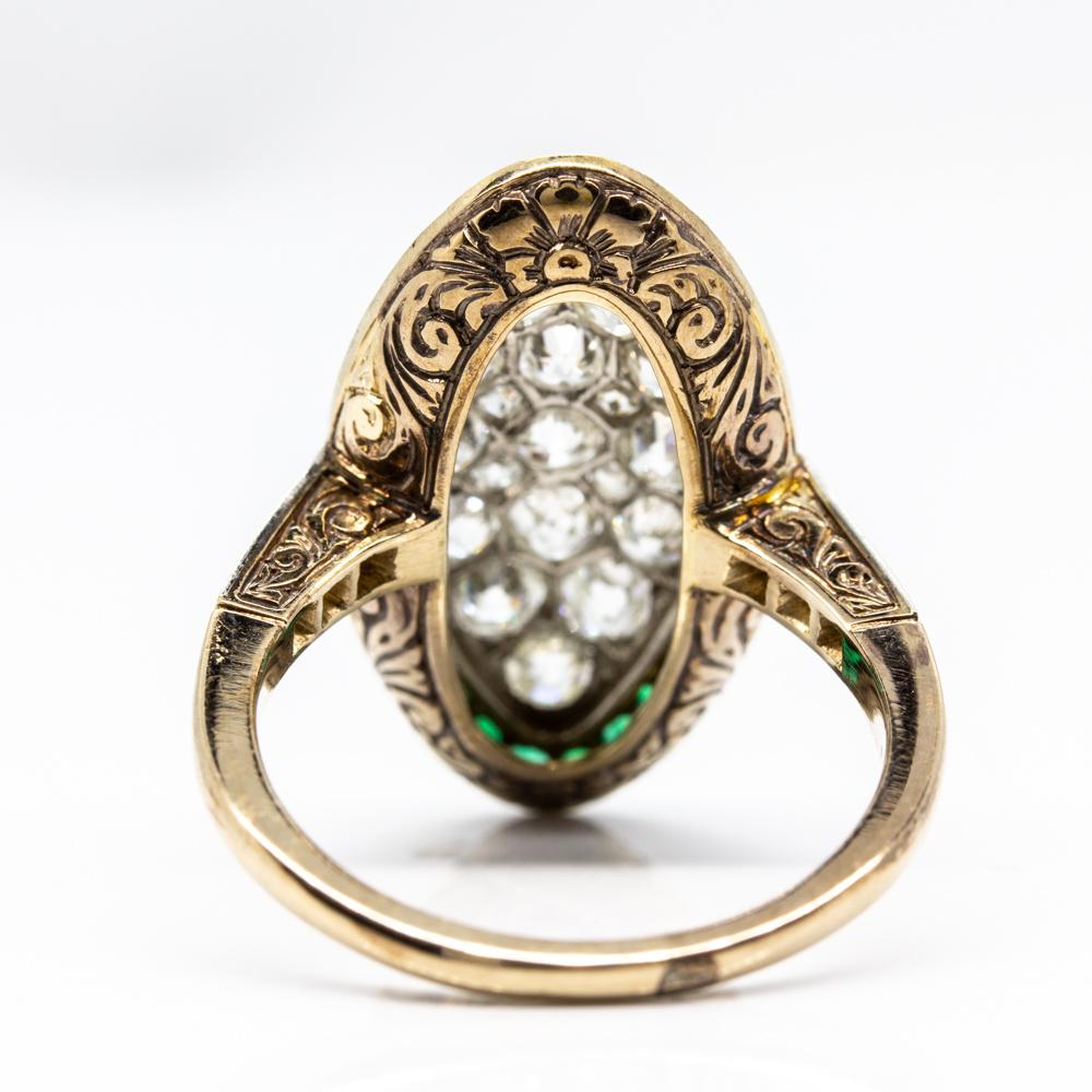 Art Deco 18 Karat Gold and Platinum Diamonds and Emeralds Ring For Sale