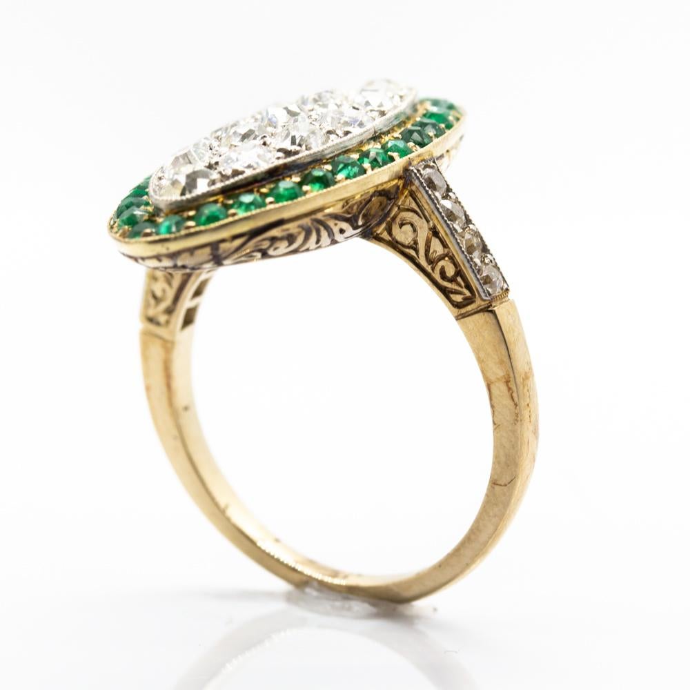 Women's or Men's 18 Karat Gold and Platinum Diamonds and Emeralds Ring For Sale