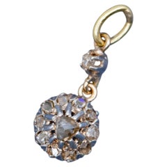 Antique 18K Gold and platinum Floral Diamond Charm - Victorian rose cut diamond