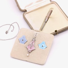 Antique 18K Gold and Platinum Interchangeable Enamel, Diamond & Pearl Necklace