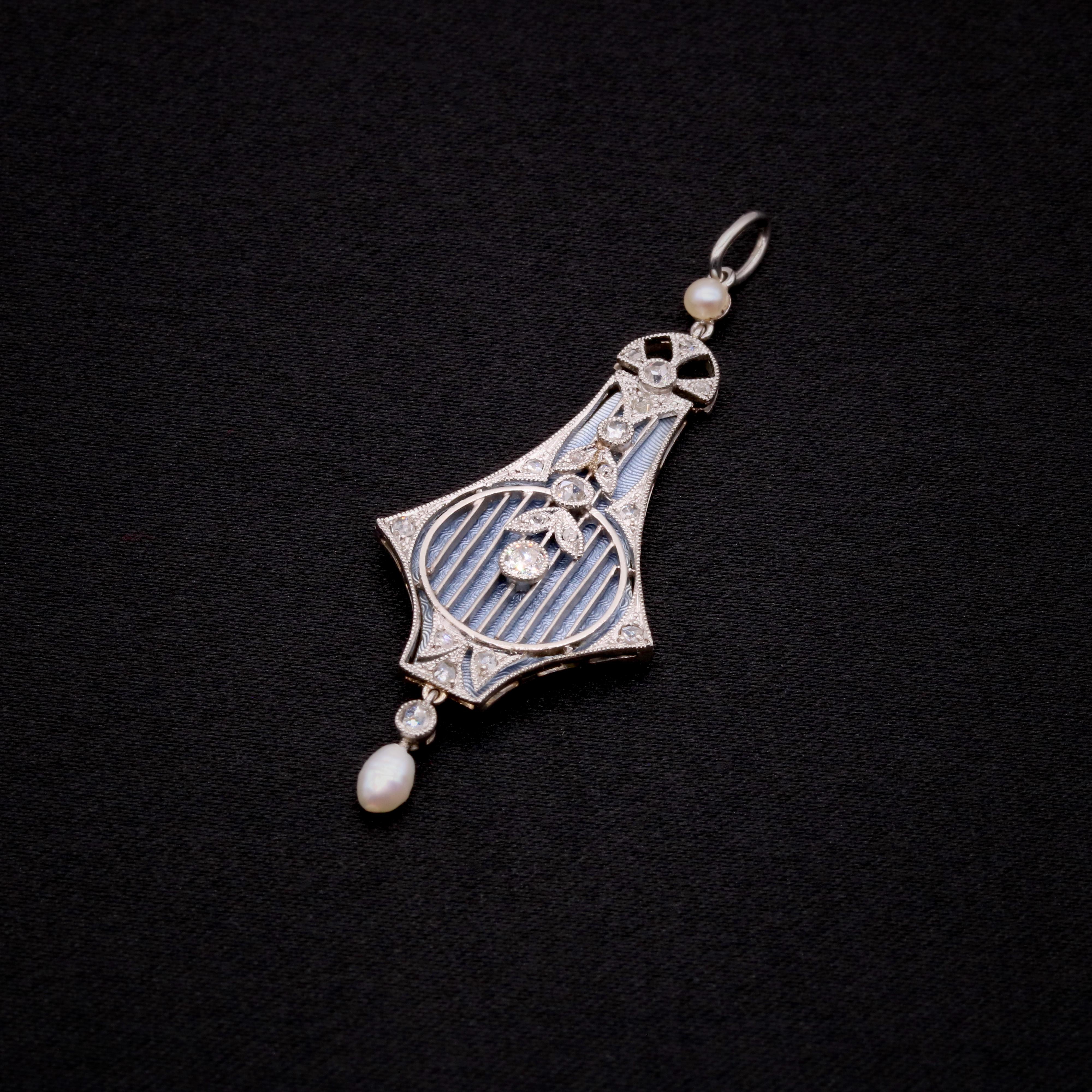 Antique 18K Gold and Platinum Interchangeable Enamel, Diamond & Pearl Necklace In Good Condition For Sale In Staines-Upon-Thames, GB