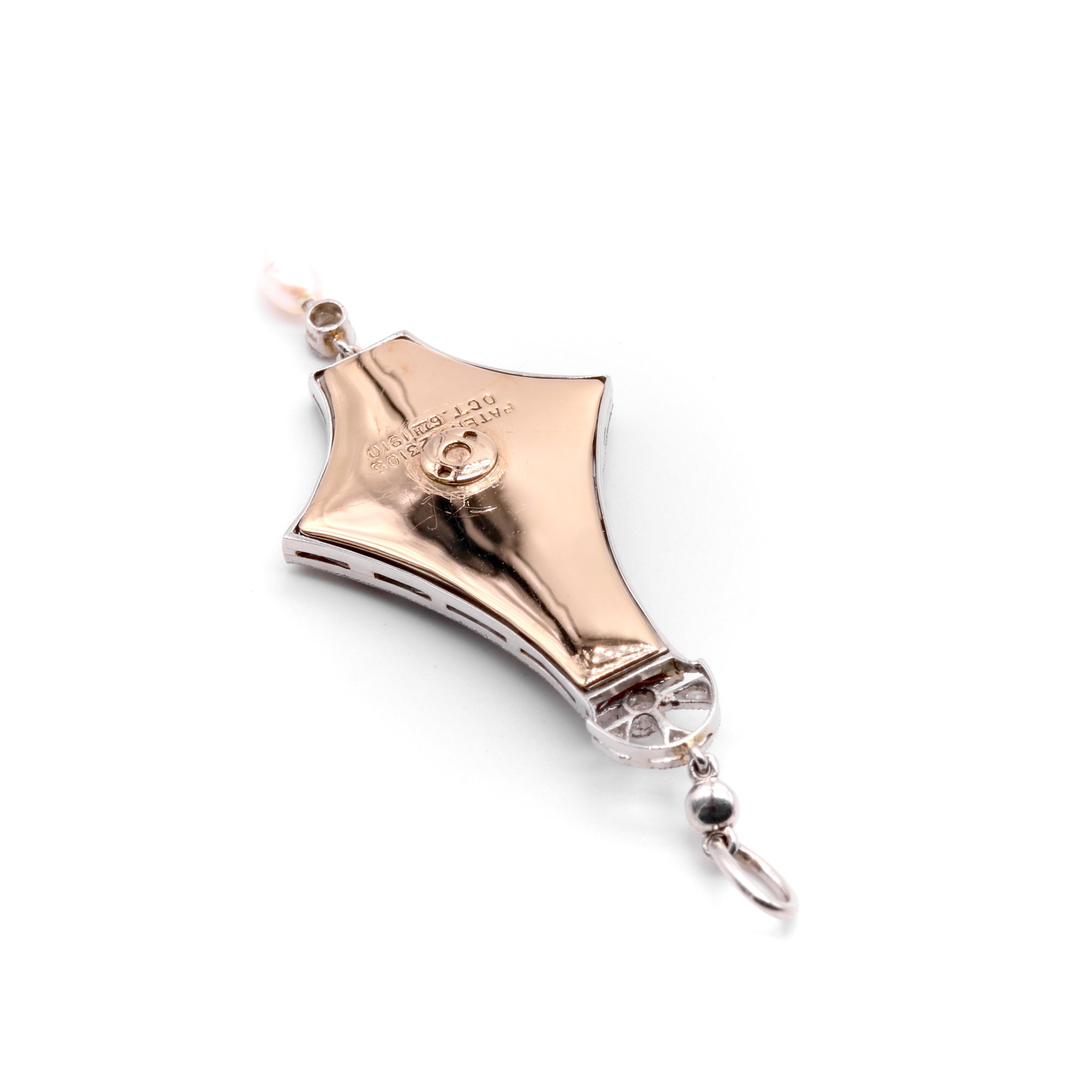 Antique 18K Gold and Platinum Interchangeable Enamel, Diamond & Pearl Necklace For Sale 2