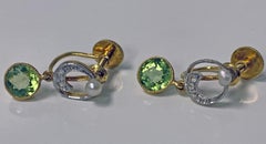 Antique 18k Gold and Platinum Peridot and Diamond Earrings