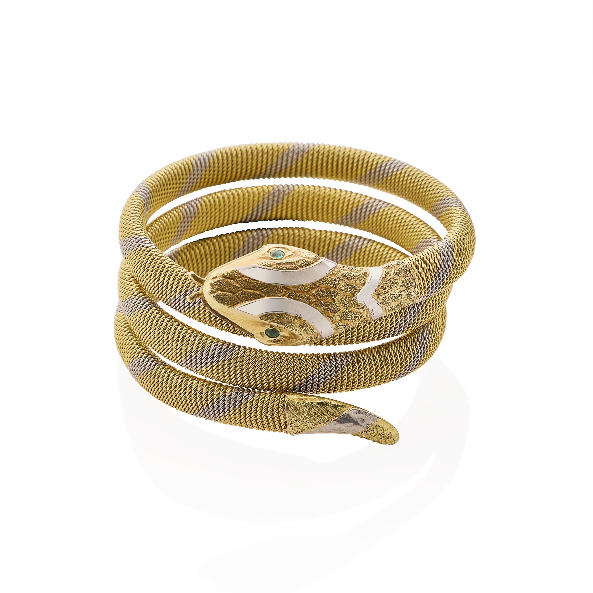 Bracciale a serpente antico in oro 18 carati e platino In condizioni ottime in vendita a New York, NY