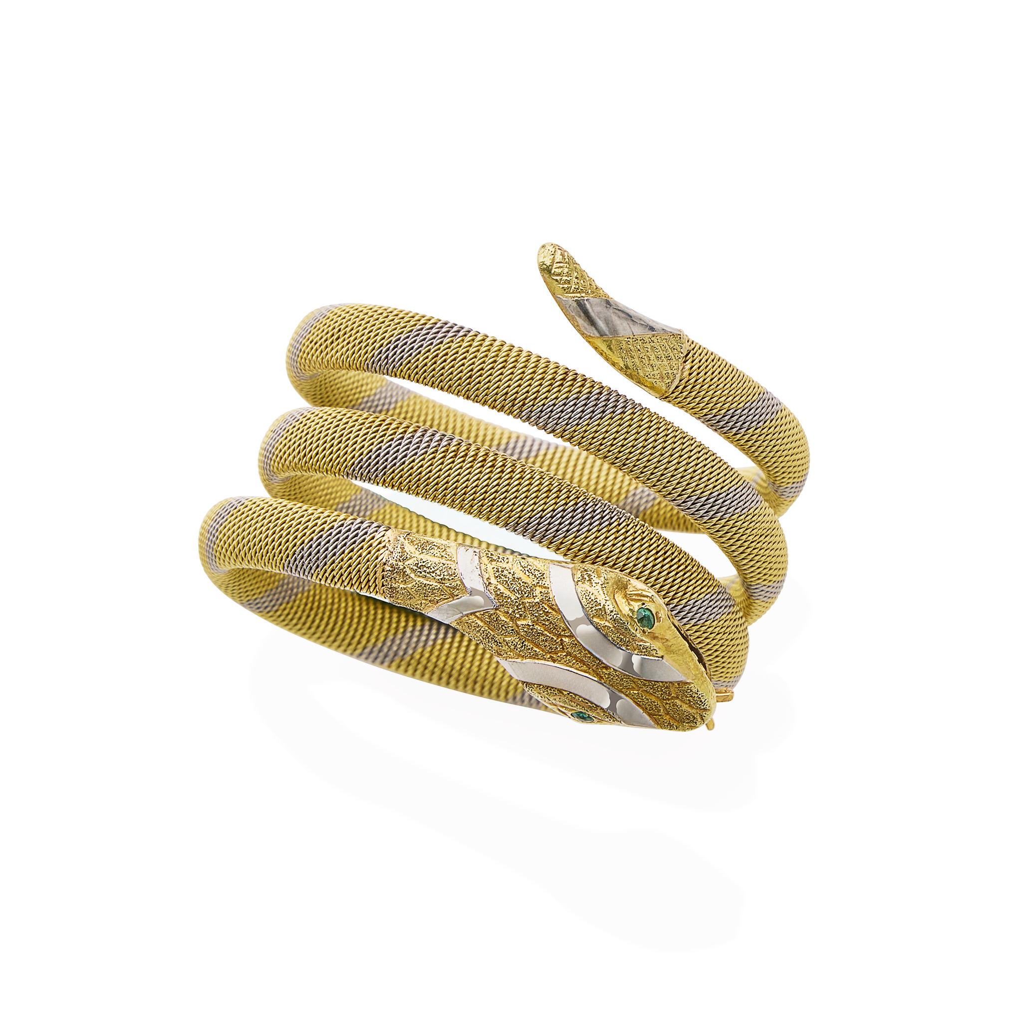 da uomo o donna Bracciale a serpente antico in oro 18 carati e platino in vendita