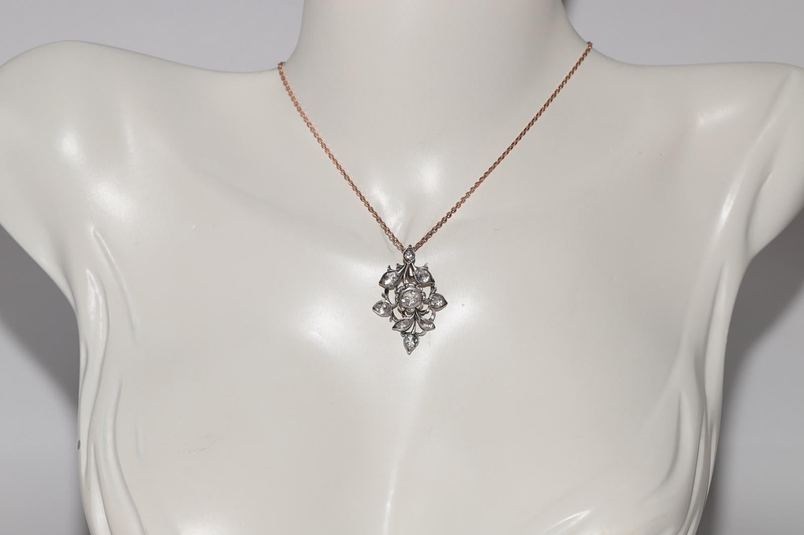 Victorian Antique 18k Gold And Silver Natural Rose Cut Diamond Pendant Necklace For Sale