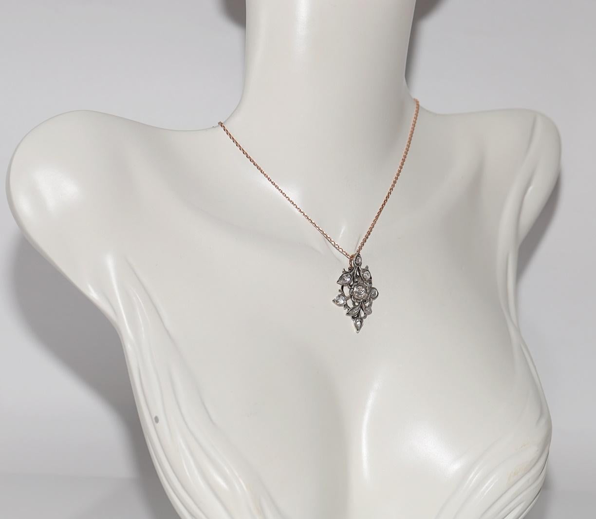 Collier pendentif ancien en or 18 carats et argent avec diamants naturels taille rose Bon état - En vente à Fatih/İstanbul, 34