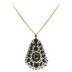 Antique 18k Gold and Silver Necklace with Rose Cut Diamonds, 1880